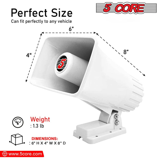 5 Core PA Speaker 8 Ohm Outdoor Horn Audio System 50W Speaker For CB Car Audio Horn Speakers Loud Hailer w Bracket & Hardware -HW 405 WH 8PCS - Sunny Side Store