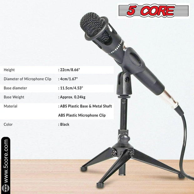 5 Core Universal Small Desktop Microphone Stand Adjustable Tabletop Mic Stand For Dynamic Wired Microphone Q2U Shure SM58 SM57 -MS MINI TRI BLK 4PCS - Sunny Side Store