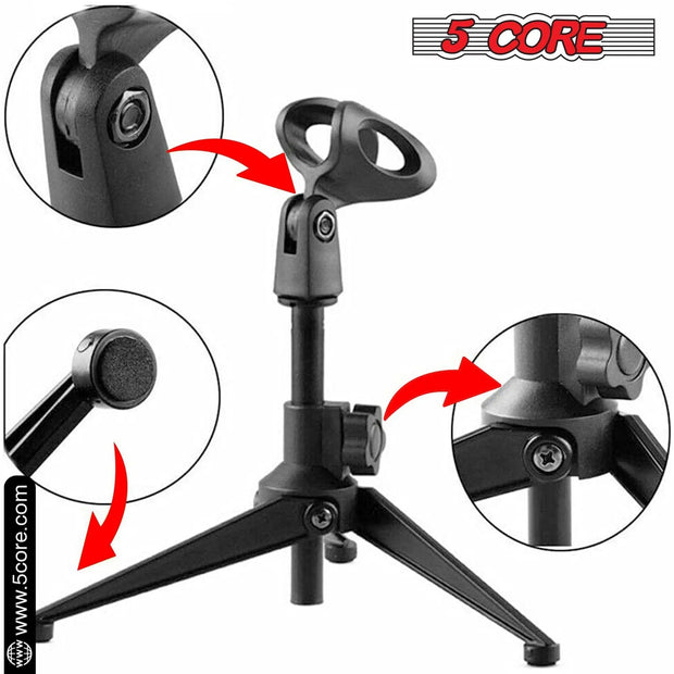 5 Core Universal Small Desktop Microphone Stand Adjustable Tabletop Mic Stand For Dynamic Wired Microphone Q2U Shure SM58 SM57 -MS MINI TRI BLK 4PCS - Sunny Side Store