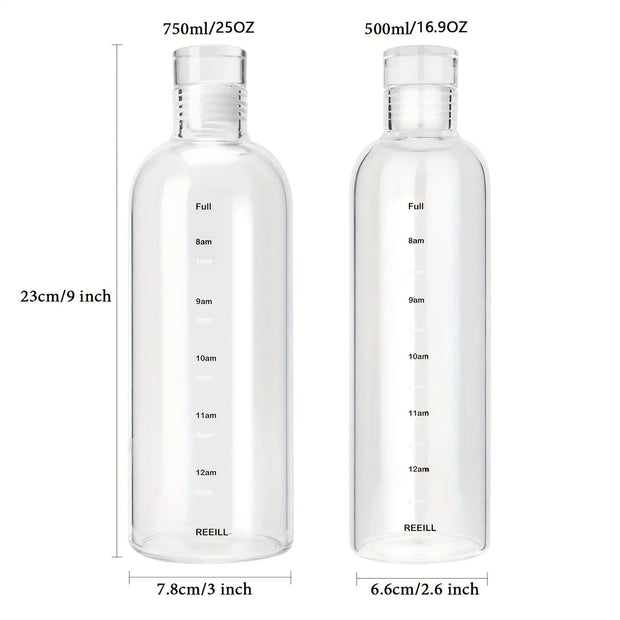 500/750ml Water Bottle With Time Marker Cover For Water Drink Large Capacity Plastic Transparent Milk Juice Cup Birthday Gift - Sunny Side Store Sunny Side Store  2.94