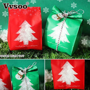 50pcs Red Green Merry Christmas Tree Snowflake Plastic Bag Candy Dessert Bags Wedding Christmas Party Kids Gift Bags Supplies - Sunny Side Store