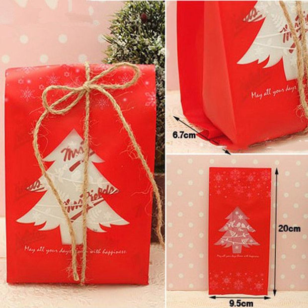 50pcs Red Green Merry Christmas Tree Snowflake Plastic Bag Candy Dessert Bags Wedding Christmas Party Kids Gift Bags Supplies - Sunny Side Store