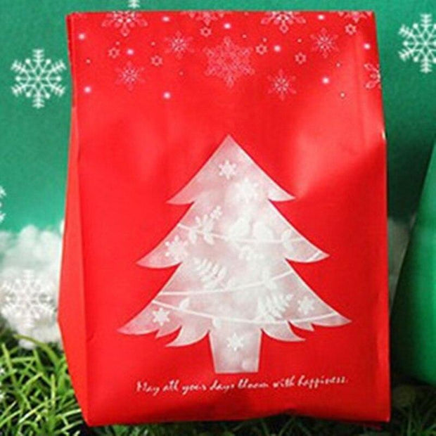 50pcs Red Green Merry Christmas Tree Snowflake Plastic Bag Candy Dessert Bags Wedding Christmas Party Kids Gift Bags Supplies - Sunny Side Store