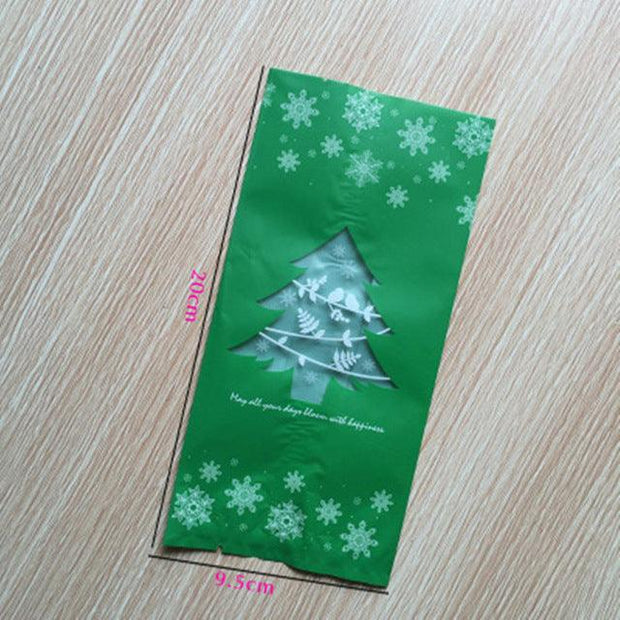 50pcs Red Green Merry Christmas Tree Snowflake Plastic Bag Candy Dessert Bags Wedding Christmas Party Kids Gift Bags Supplies - Sunny Side Store