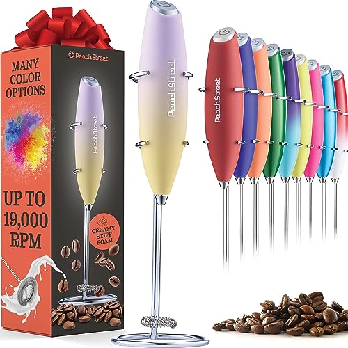 Powerful Handheld Milk Frother, Mini Milk Frother, Battery Operated (Not included) Stainless Steel Drink Mixer - Milk Frother Stand for Milk Coffee, Lattes, Cappuccino, Frappe, Matcha, Hot Chocolate Sunny Side Store