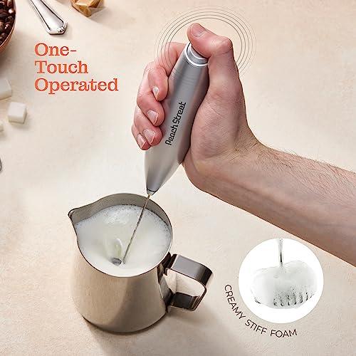 Powerful Handheld Milk Frother, Mini Milk Frother, Battery Operated (Not included) Stainless Steel Drink Mixer - Milk Frother Stand for Milk Coffee, Lattes, Cappuccino, Frappe, Matcha, Hot Chocolate Sunny Side Store