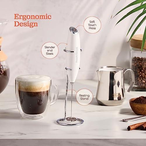 Powerful Handheld Milk Frother, Mini Milk Frother, Battery Operated (Not included) Stainless Steel Drink Mixer - Milk Frother Stand for Milk Coffee, Lattes, Cappuccino, Frappe, Matcha, Hot Chocolate Sunny Side Store