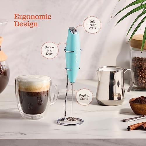 Powerful Handheld Milk Frother, Mini Milk Frother, Battery Operated (Not included) Stainless Steel Drink Mixer - Milk Frother Stand for Milk Coffee, Lattes, Cappuccino, Frappe, Matcha, Hot Chocolate Sunny Side Store