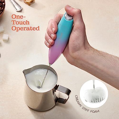 Powerful Handheld Milk Frother, Mini Milk Frother, Battery Operated (Not included) Stainless Steel Drink Mixer - Milk Frother Stand for Milk Coffee, Lattes, Cappuccino, Frappe, Matcha, Hot Chocolate Sunny Side Store