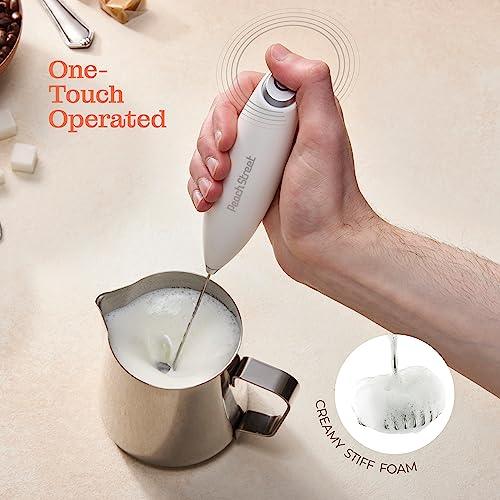 Powerful Handheld Milk Frother, Mini Milk Frother, Battery Operated (Not included) Stainless Steel Drink Mixer - Milk Frother Stand for Milk Coffee, Lattes, Cappuccino, Frappe, Matcha, Hot Chocolate Sunny Side Store