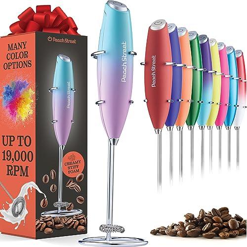 Powerful Handheld Milk Frother, Mini Milk Frother, Battery Operated (Not included) Stainless Steel Drink Mixer - Milk Frother Stand for Milk Coffee, Lattes, Cappuccino, Frappe, Matcha, Hot Chocolate Sunny Side Store