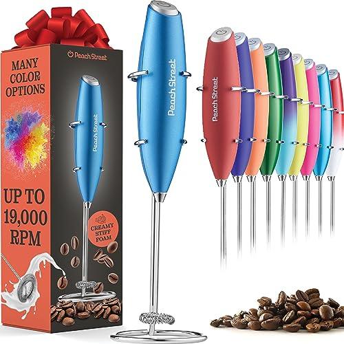 Powerful Handheld Milk Frother, Mini Milk Frother, Battery Operated (Not included) Stainless Steel Drink Mixer - Milk Frother Stand for Milk Coffee, Lattes, Cappuccino, Frappe, Matcha, Hot Chocolate Sunny Side Store