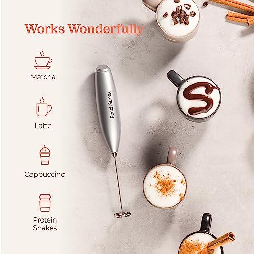 Powerful Handheld Milk Frother, Mini Milk Frother, Battery Operated (Not included) Stainless Steel Drink Mixer - Milk Frother Stand for Milk Coffee, Lattes, Cappuccino, Frappe, Matcha, Hot Chocolate Sunny Side Store