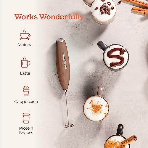 Powerful Handheld Milk Frother, Mini Milk Frother, Battery Operated (Not included) Stainless Steel Drink Mixer - Milk Frother Stand for Milk Coffee, Lattes, Cappuccino, Frappe, Matcha, Hot Chocolate Sunny Side Store