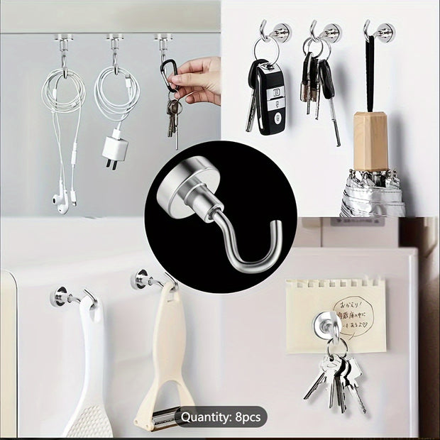 Super Strong Neodymium Magnetic Hooks - 100lbs Capacity - Ideal For Organizing Home, Kitchen, Office & Garage!