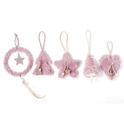 5pcs/set Creative Plush Christmas Tree Hanging Pendant Pink White Heart Star Feather Ornament Christmas Decoration for Home Xmas - Sunny Side Store