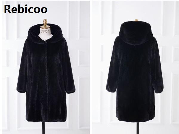 coat Europe and America autumn and winter imitation fur coat hoodies long section Slim imitation fur coat eprolo