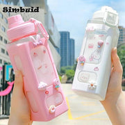 700ml Cute Water Bottle for Girls with Lid Straw Sticker Plastic Juice Milk Portable Kawaii Tumbler Children's Drinkware - Sunny Side Store Sunny Side Store  7.67