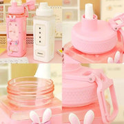 700ml Cute Water Bottle for Girls with Lid Straw Sticker Plastic Juice Milk Portable Kawaii Tumbler Children's Drinkware - Sunny Side Store Sunny Side Store  7.67