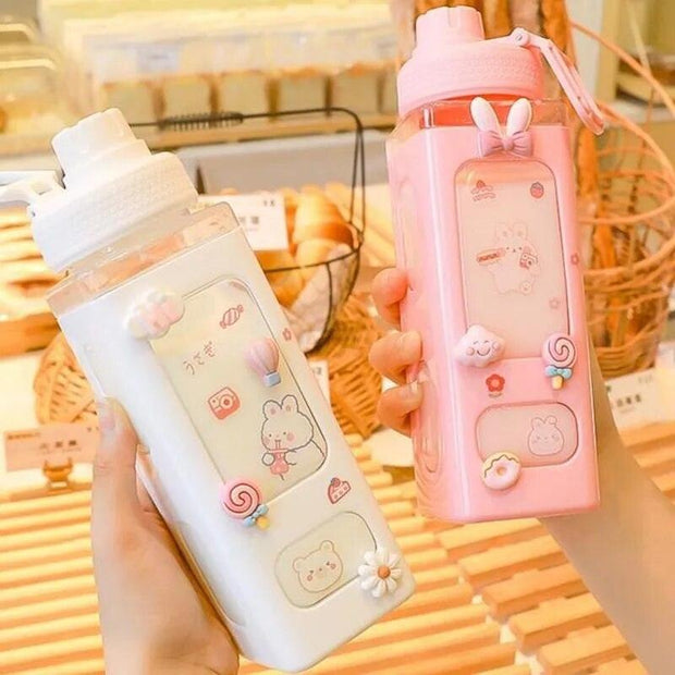 700ml Cute Water Bottle for Girls with Lid Straw Sticker Plastic Juice Milk Portable Kawaii Tumbler Children's Drinkware - Sunny Side Store Sunny Side Store  7.67