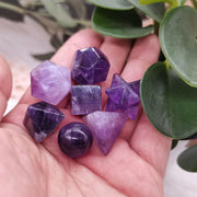 7PCS Carved Crystal Platonic Solids Set Sacred Geometry Symbols Quartz Amethyst Jasper Merkaba Star Stone Healing Balancing - Sunny Side Store