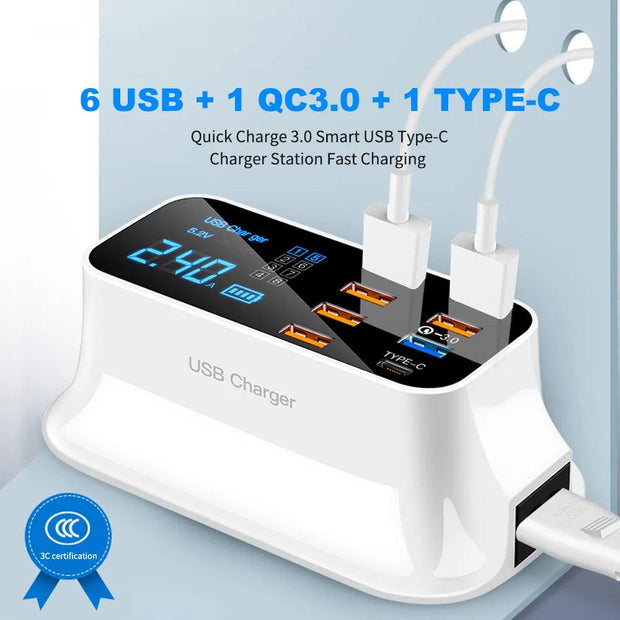 8 Ports Quick Charge 3.0 Led Display USB Charger For Android iPhone Adapter Phone Tablet Fast Charger For xiaomi huawei samsung eprolo