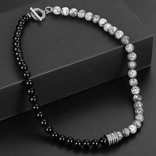 8mm Bead Necklace For Men Boys Natural Stone Tiger Eyes Beaded Charm Choker Stainless Steel Punk Male Jewelry Gift - Sunny Side Store