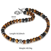 8mm Bead Necklace For Men Boys Natural Stone Tiger Eyes Beaded Charm Choker Stainless Steel Punk Male Jewelry Gift - Sunny Side Store