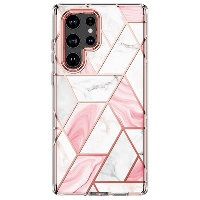 Suitable for Samsung S23 series TPU and PC two in one anti drop phone case S22 Ultra electroplated pink marble eprolo