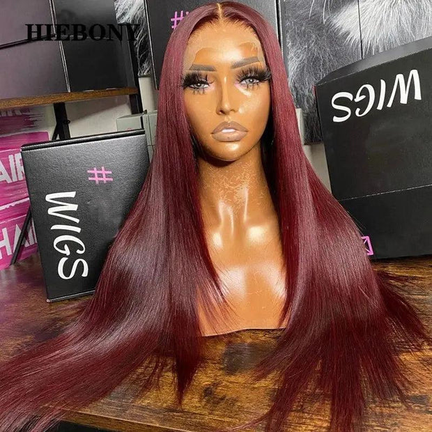 99J Straight Lace Front Wigs Human Hair 250% Glueless 4x4/5x5/6x6 Lace Closure Wigs 13x6 Lace Frontal Wigs Pre Plucked Hairline - Sunny Side Store