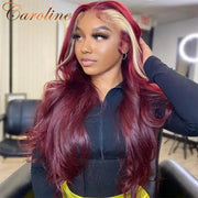 99J Stripe Body Wave Lace Front Wig Human Hair 180% Burgundy Lace Frontal Wig Colored Human Hair Wigs For Women Natural Hairline - Sunny Side Store