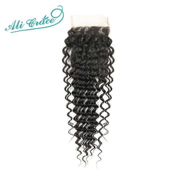 Ali Grace Deep Wave Closure 4*4 Free Middle Part Human Hair Closure 120% Destiny Swiss Lace Remy Hair Brazilian Lace Closure - Sunny Side Store