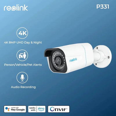 Reolink Outdoor Camera 8mp 4K PoE Human/Car Detection Infrared Night Vision Bullet Smart Home IP Surveillance Camera P331 - Sunny Side Store