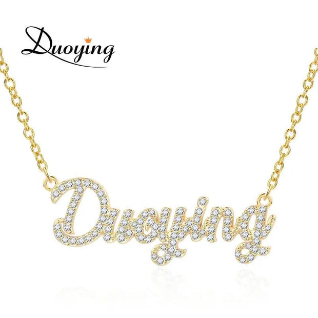 Duoying Initial Letters Pendant 925 Sterling Silver Zirconia Necklaces Women Personalized Rhinestone Necklace with Names - Sunny Side Store