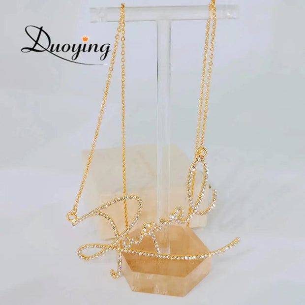 Duoying Initial Letters Pendant 925 Sterling Silver Zirconia Necklaces Women Personalized Rhinestone Necklace with Names - Sunny Side Store