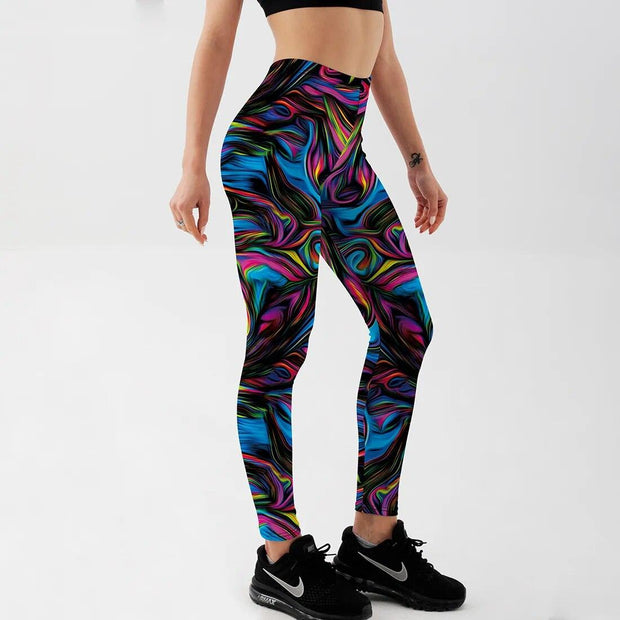 Psychedelic Style Colorful Vortex Printed Leggings Women Summer High Waist Sexy Fitness Leggings Trousers Long Pants - Sunny Side Store Sunny Side Store  8.53