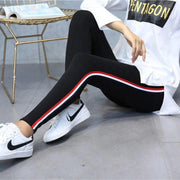 High Quality Cotton Leggings Side Stripes Women Casual Legging Pants High Waist Fitness Leggings Plump Female - Sunny Side Store Sunny Side Store  10.37