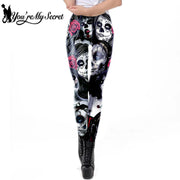 [You're My Secret] 2021 Mid Waist Legging Hallween Skull Series Leggings For Fitness Gothic Fitness Pencil Pants Women's Black - Sunny Side Store Sunny Side Store  8.11