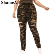 Plus Size Ripped Hole Camouflage Printing Elasticity Leggings 4Xl 5Xl High Waist Slimming Fitness Legging Pants For Women - Sunny Side Store Sunny Side Store  12.53