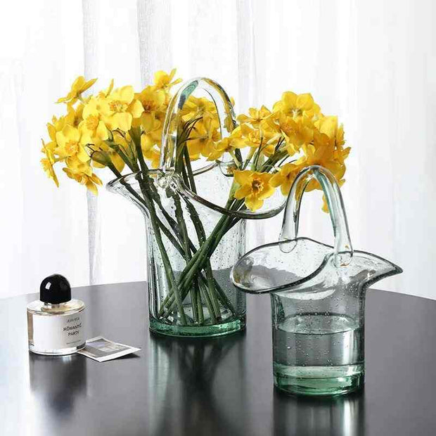 Nordic Creative Shopping Basket Glass Vase Transparent Bag Decoration Simple Hydroponic Flower Arrangement Vase Table Decoration - Sunny Side Store