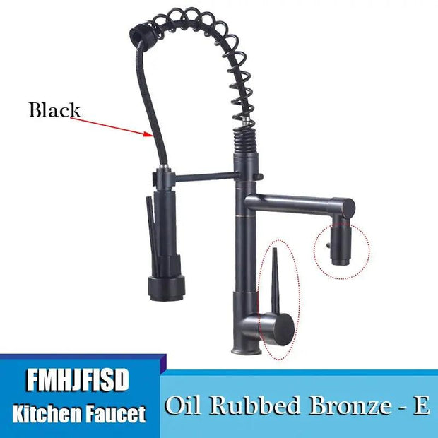 Kitchen Sink Faucet Dual Spout 360 Degree Rotation Spring Pull Down Sprayer Deck Mounted Hot and Cold Water Mixer Taps torneira - Sunny Side Store