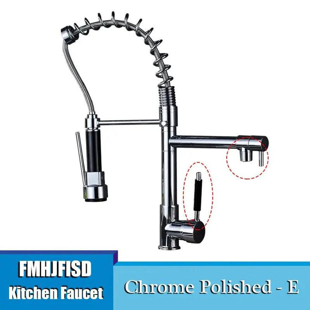 Kitchen Sink Faucet Dual Spout 360 Degree Rotation Spring Pull Down Sprayer Deck Mounted Hot and Cold Water Mixer Taps torneira - Sunny Side Store