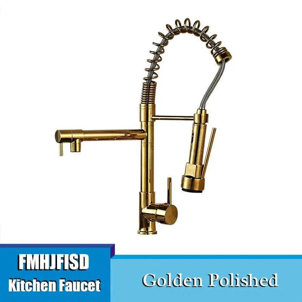 Kitchen Sink Faucet Dual Spout 360 Degree Rotation Spring Pull Down Sprayer Deck Mounted Hot and Cold Water Mixer Taps torneira - Sunny Side Store