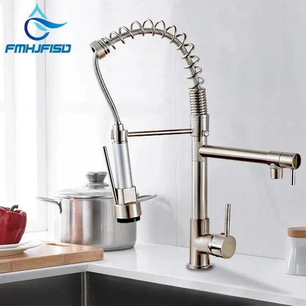 Kitchen Sink Faucet Dual Spout 360 Degree Rotation Spring Pull Down Sprayer Deck Mounted Hot and Cold Water Mixer Taps torneira - Sunny Side Store