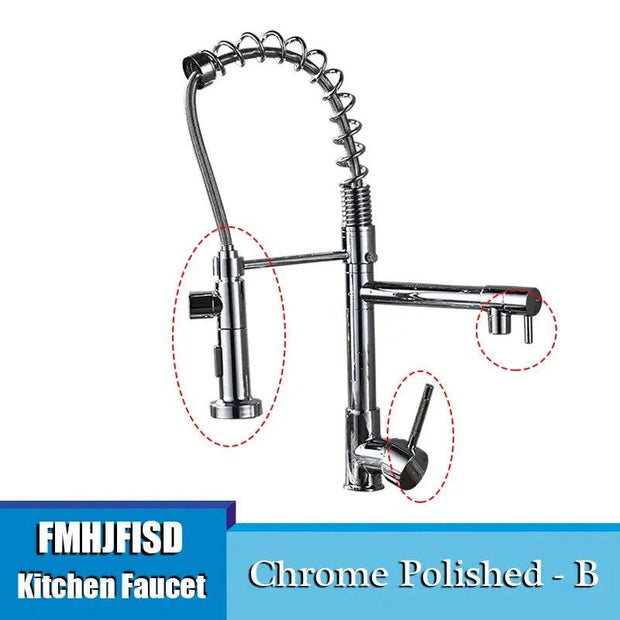 Kitchen Sink Faucet Dual Spout 360 Degree Rotation Spring Pull Down Sprayer Deck Mounted Hot and Cold Water Mixer Taps torneira - Sunny Side Store