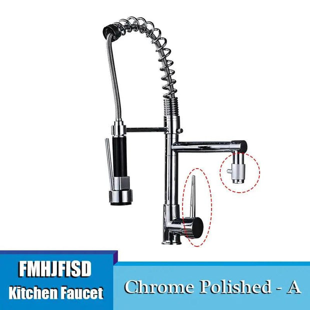 Kitchen Sink Faucet Dual Spout 360 Degree Rotation Spring Pull Down Sprayer Deck Mounted Hot and Cold Water Mixer Taps torneira - Sunny Side Store