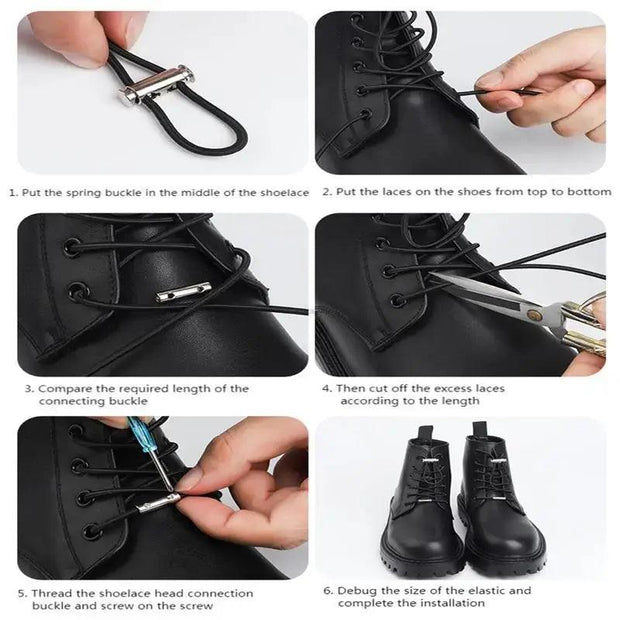 Metal lock Elastic Shoe laces without ties Round No tie Shoelaces Boot Sneakers Shoelace Kids Adult Quick Lazy Laces for Shoes - Sunny Side Store