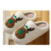 Christmas Reindeer Cotton Slippers for Couples - Cute Cartoon Design, Non-Slip, and Warm for Autumn and Winter