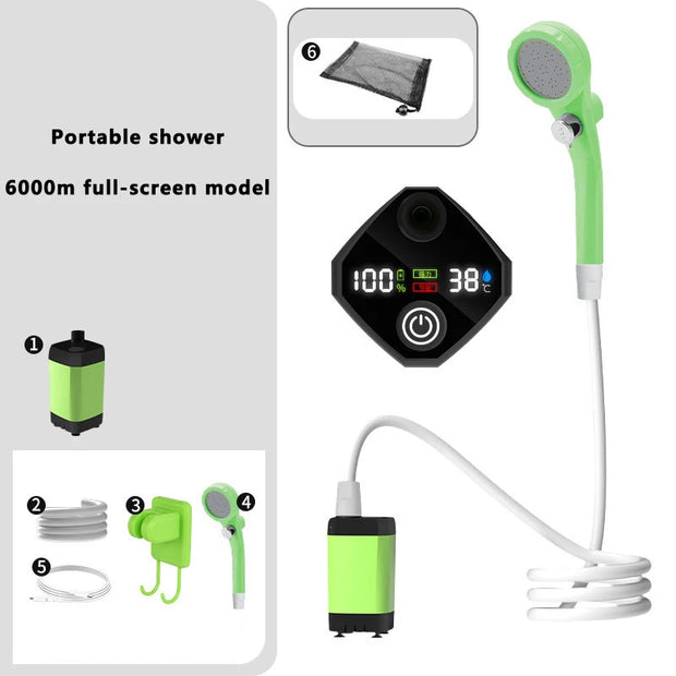 Portable Camping Tent Shower Pump RV Outdoor Shower Kit W/Full Screen Intelligent Digital Display Adjustable 6000mAh Shower Kit