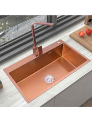 Kitchen 304 Stainless Steel Sink Nano Handmade Large Single Trough Platform Step Down Medium Basin Rose Gold Wash - Sunny Side Store